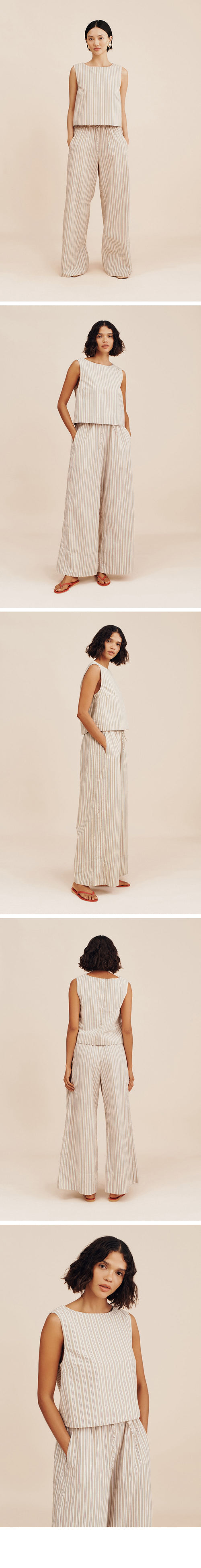 POSSE (W) VIVIAN DRAWSTRING PANT (BEIGE/IVORY/BLACK RED STRIPE)