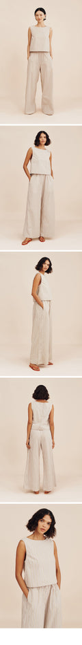 POSSE (W) MABEL TOP (BEIGE/IVORY/BLACK RED STRIPE)