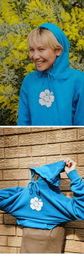 EMMA MULHOLLAND ON HOLIDAY (W) HAPPY HIBISCUS HOODIE (BLUE)