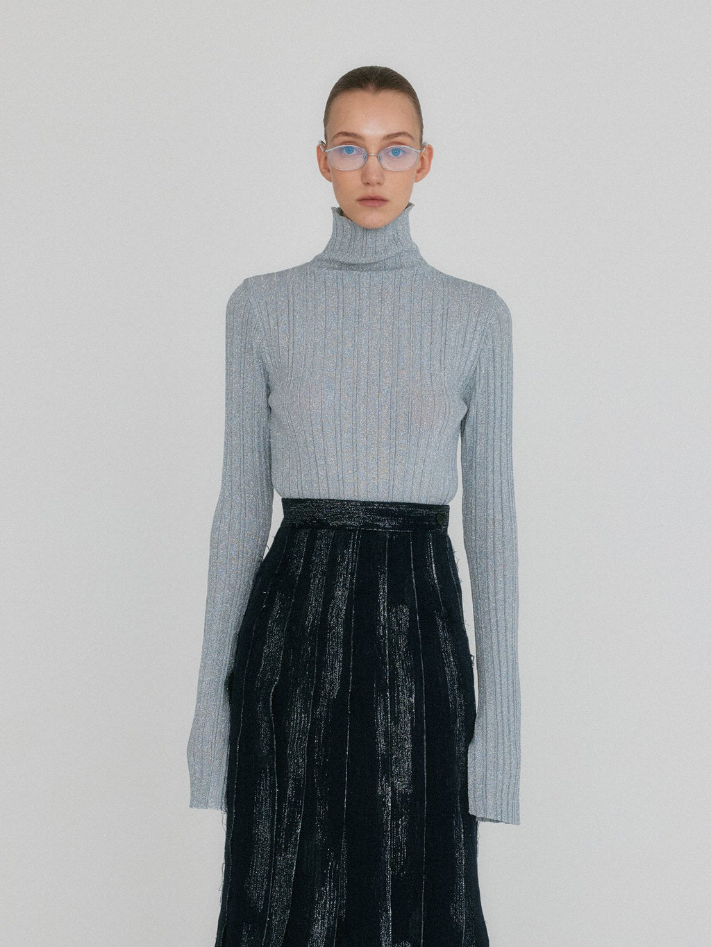 EENK ZOUQ Slim-fit Turtle Neck Knit Top - Silver