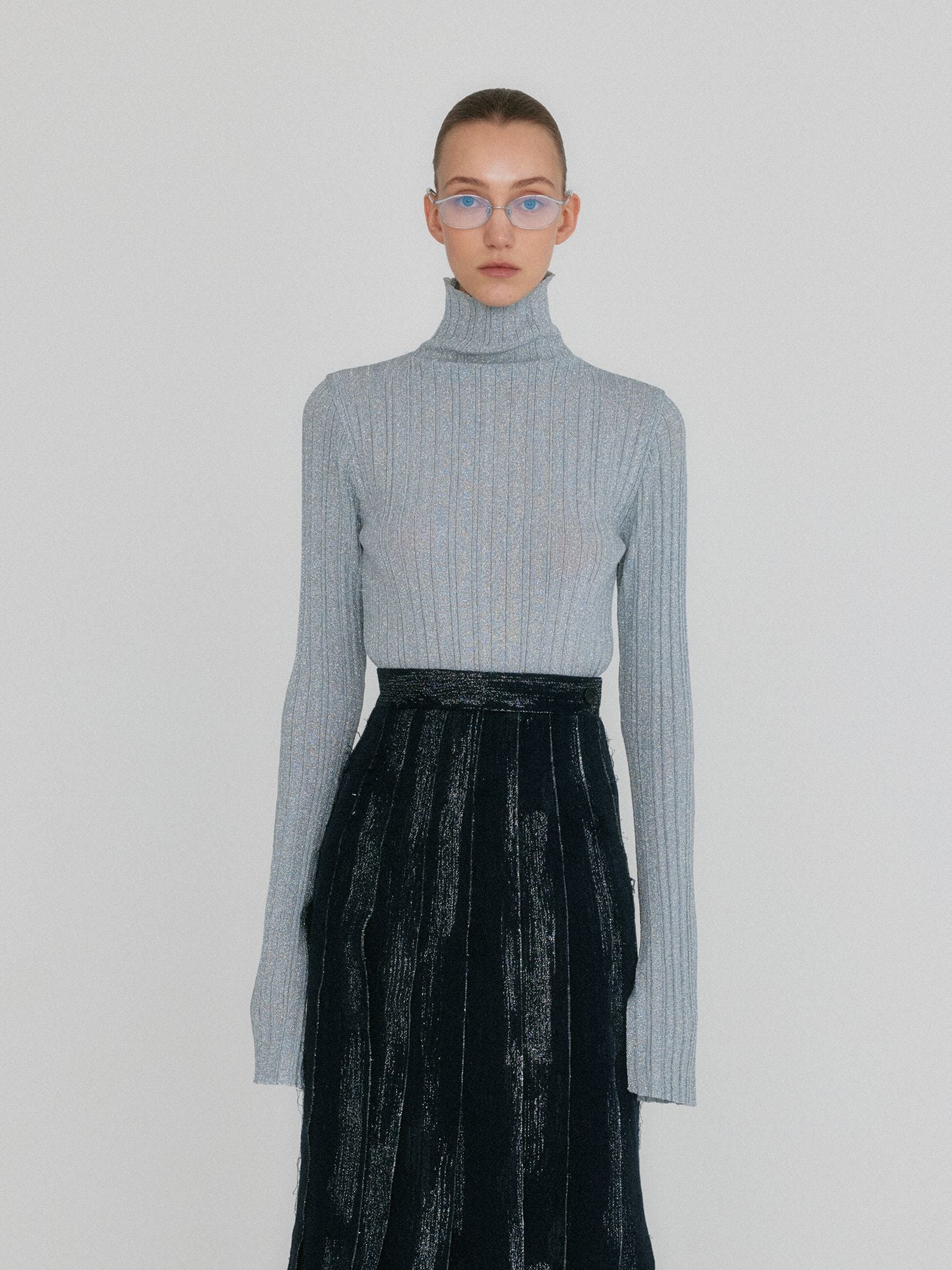 EENK ZOUQ Slim-fit Turtle Neck Knit Top - Silver