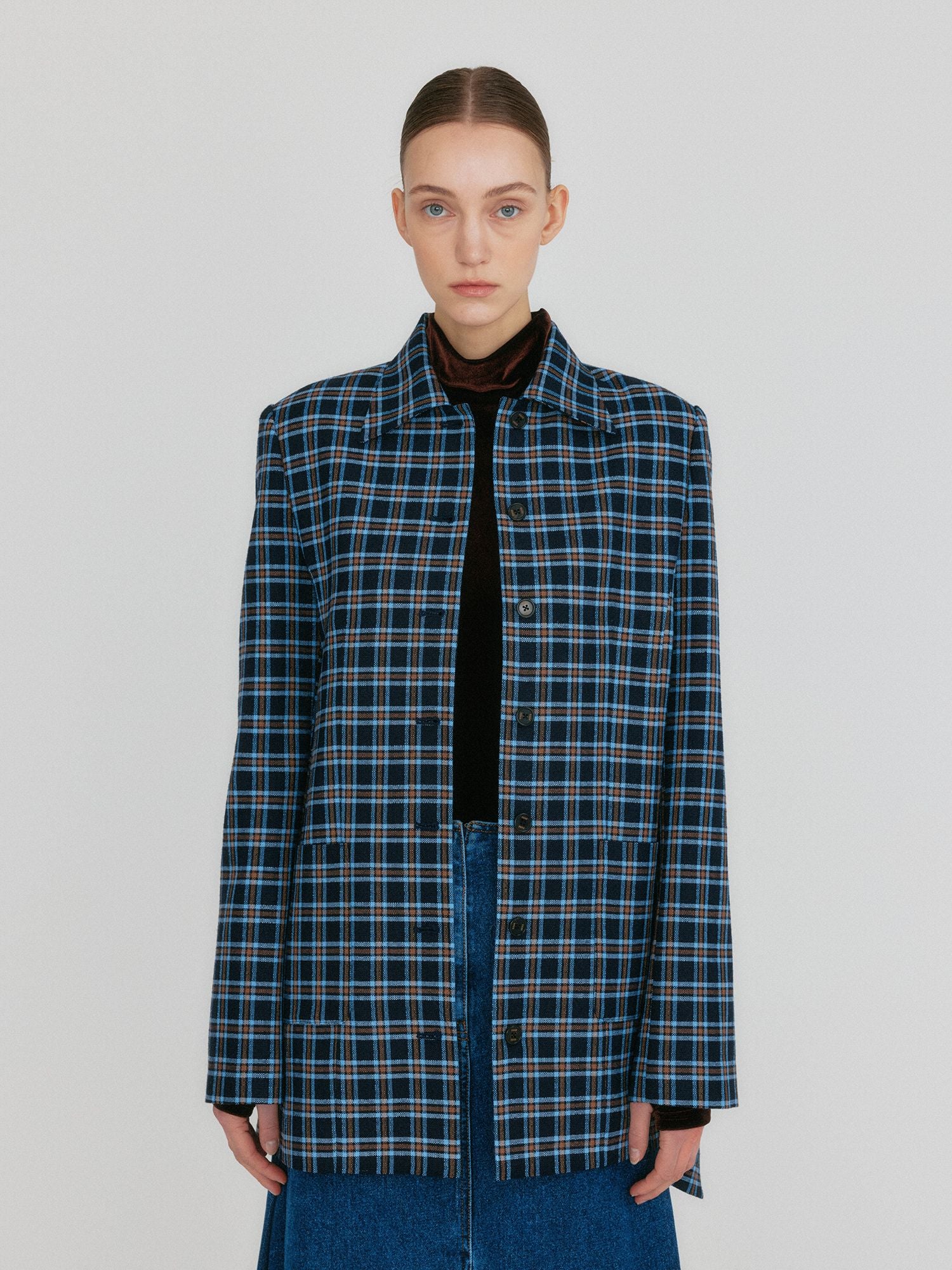 EENK ZILVIN Shirt Jacket - Navy/Sky Blue Multi