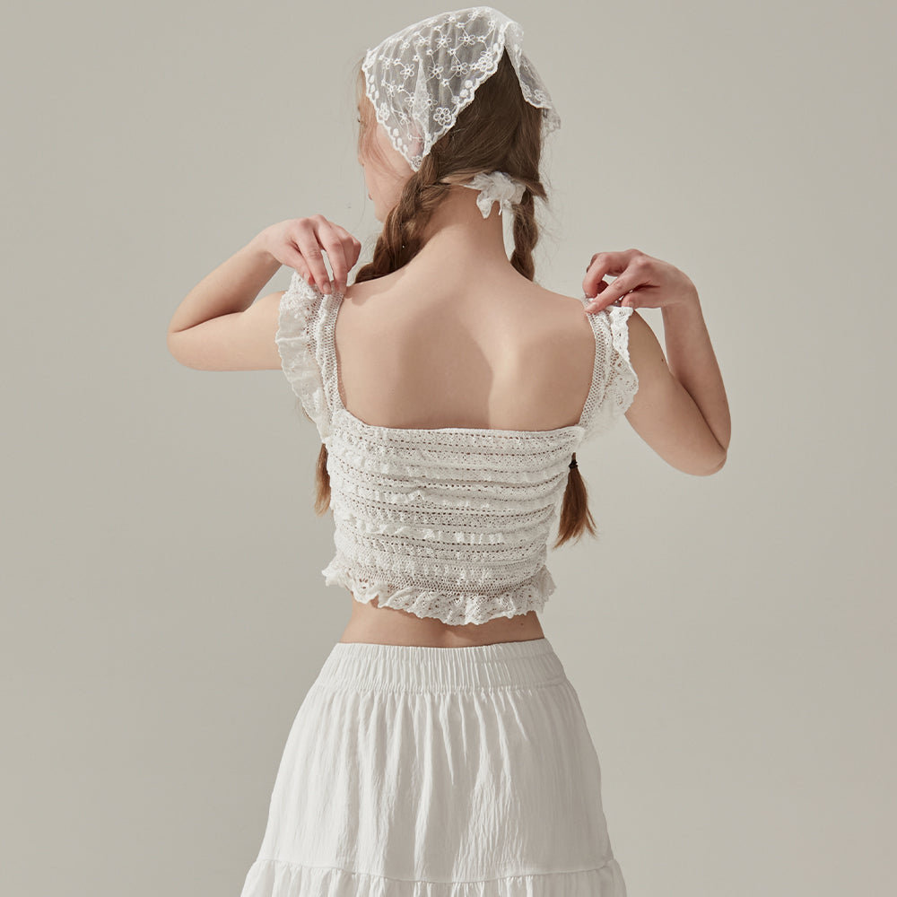 VIKINI VENDER lace button sleeveless top