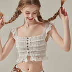 VIKINI VENDER lace button sleeveless top