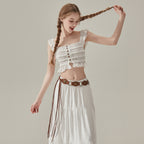 VIKINI VENDER lace button sleeveless top