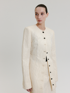 EENK ZACQI Round Neck Long Jacket - Cream