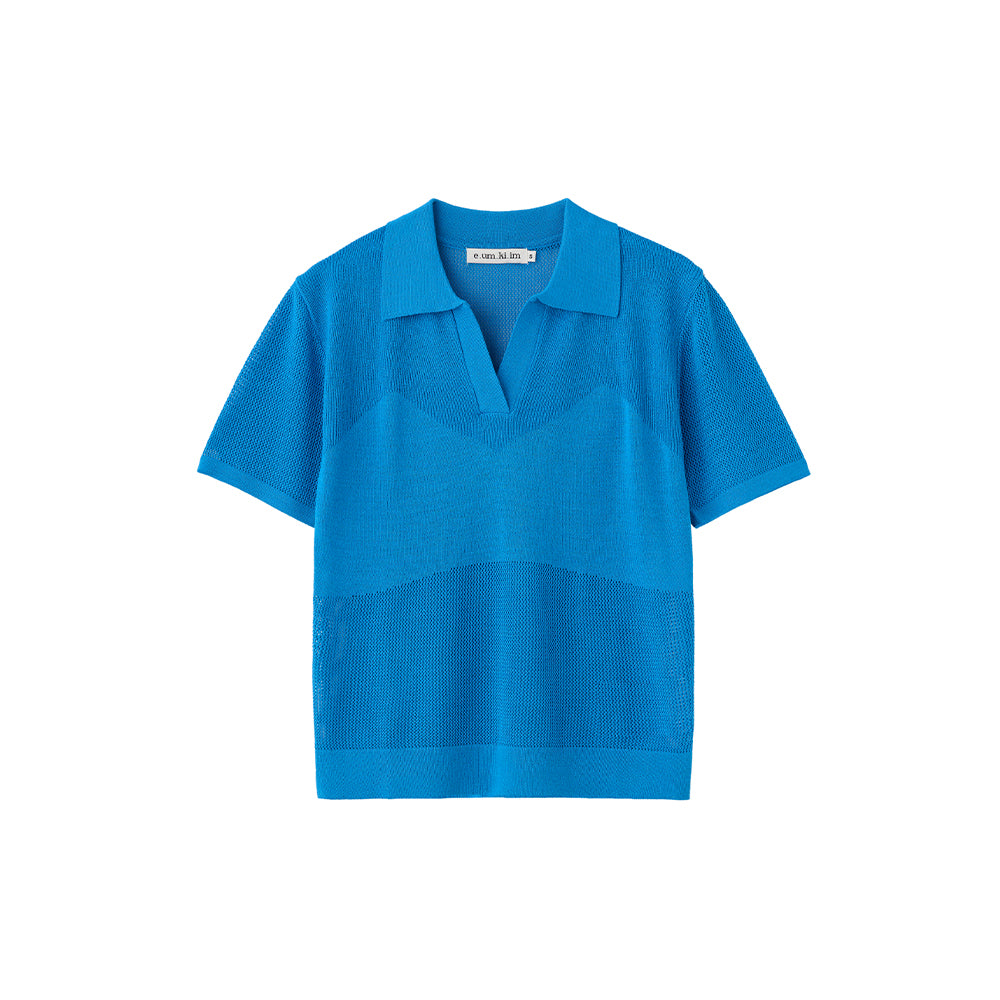 EMKM V-neck collar knit top_BLUE