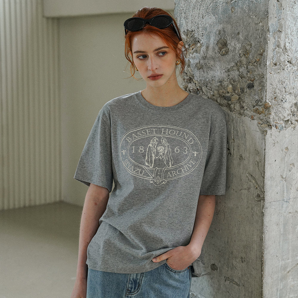 Siyazu SITP5064 Basset Hound T-shirt_ Melange gray