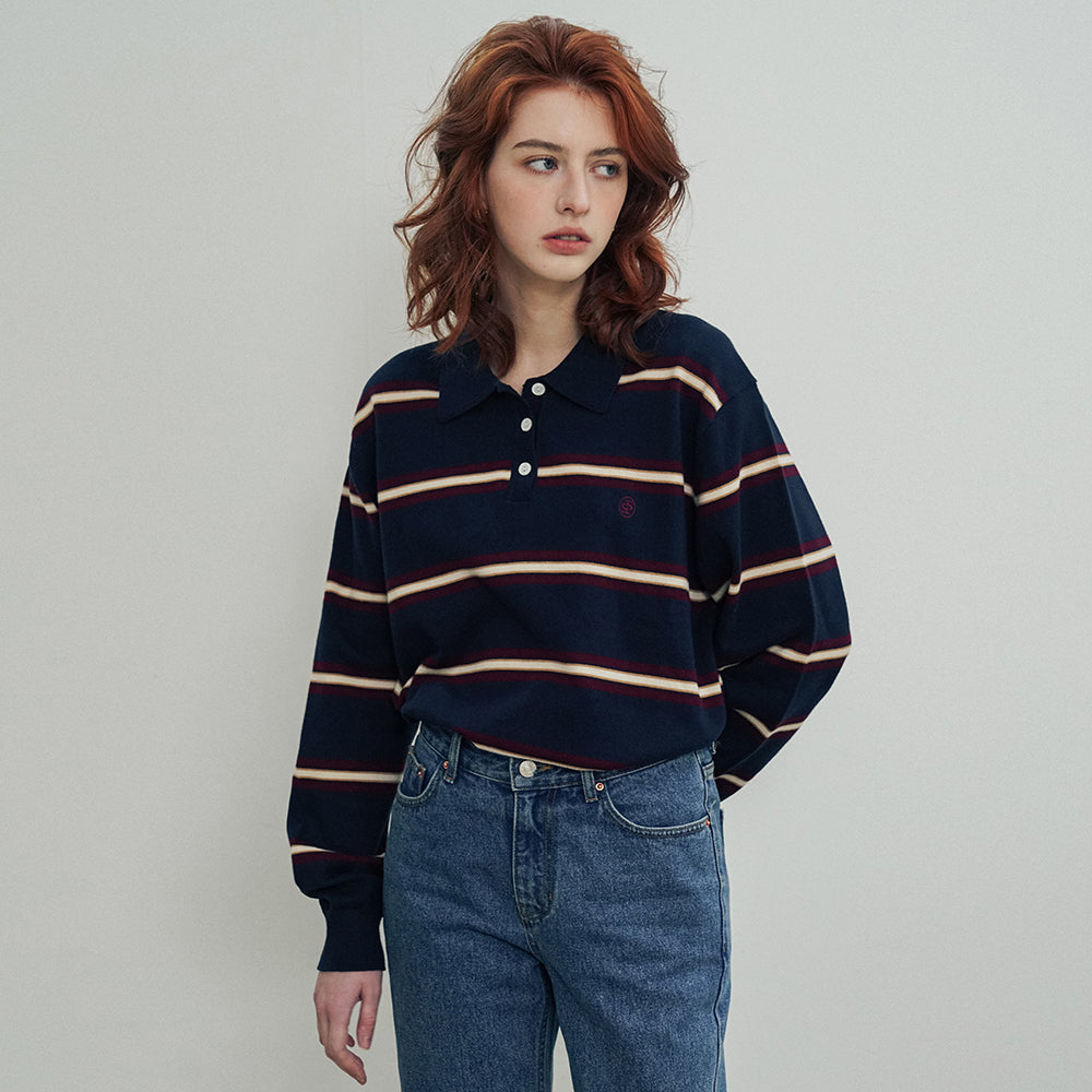 Siyazu [29CM Exclusive] SIKN2136 Classic Striped Collar Knit_Navy