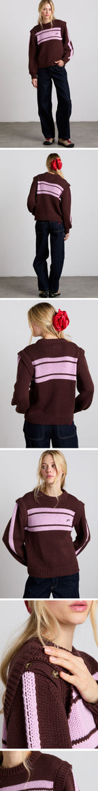 DAMSON MADDER (W) POPPY CREW NECK JUMPER (BURG/LILAC)