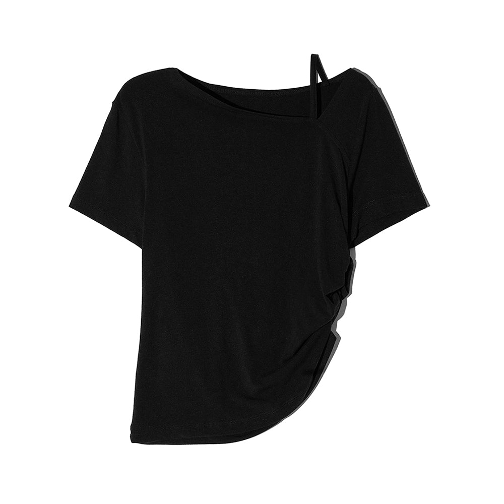 LESEIZIEME Unbalanced straps balloon short sleeve t-shirt - 2color