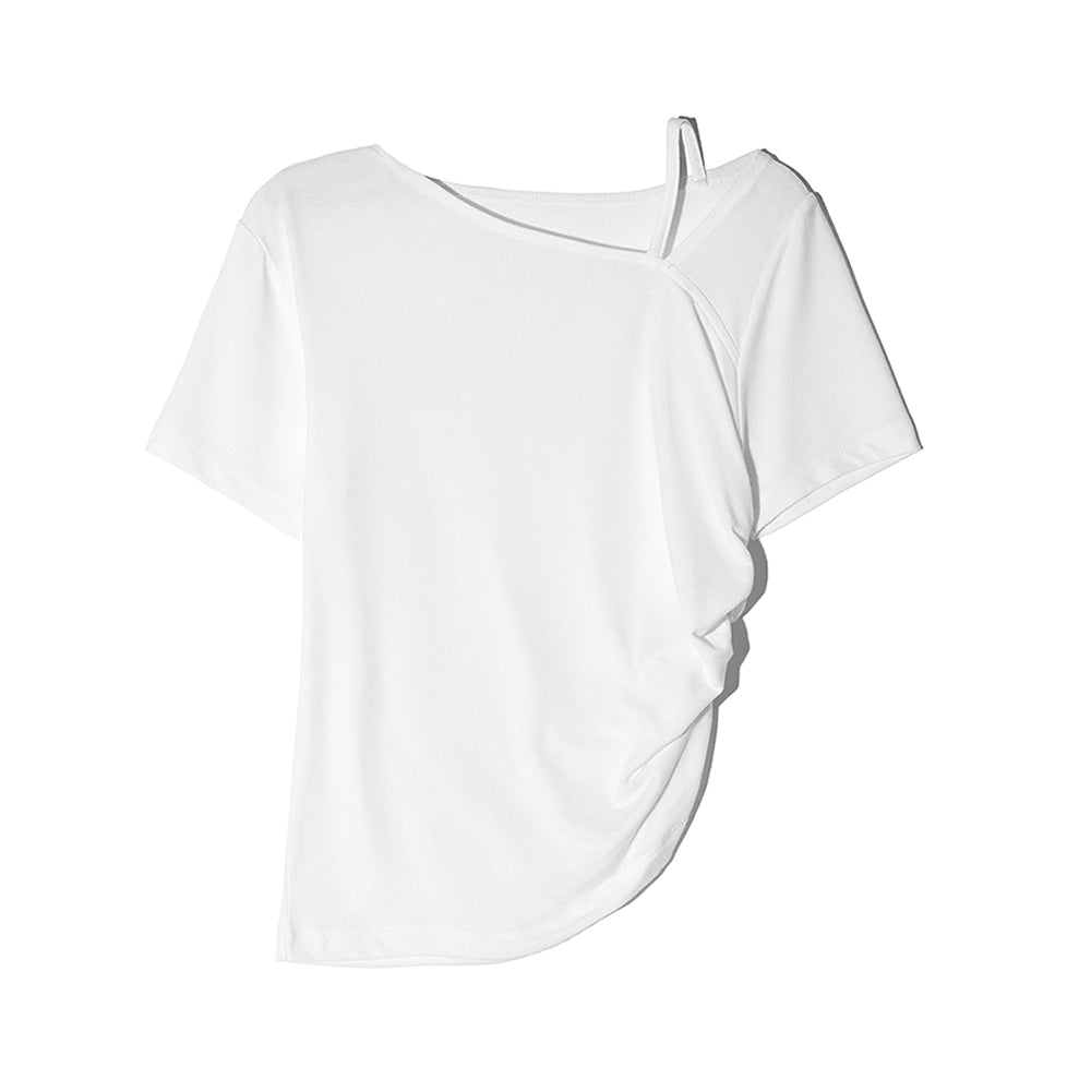 LESEIZIEME Unbalanced straps balloon short sleeve t-shirt - 2color