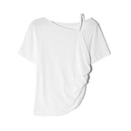 LESEIZIEME Unbalanced straps balloon short sleeve t-shirt - 2color