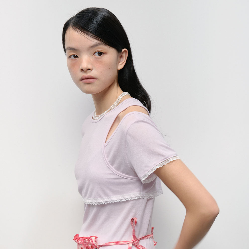 typeservice Layered Lace Slit Top [Pink]