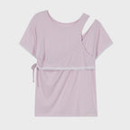 typeservice Layered Lace Slit Top [Pink]