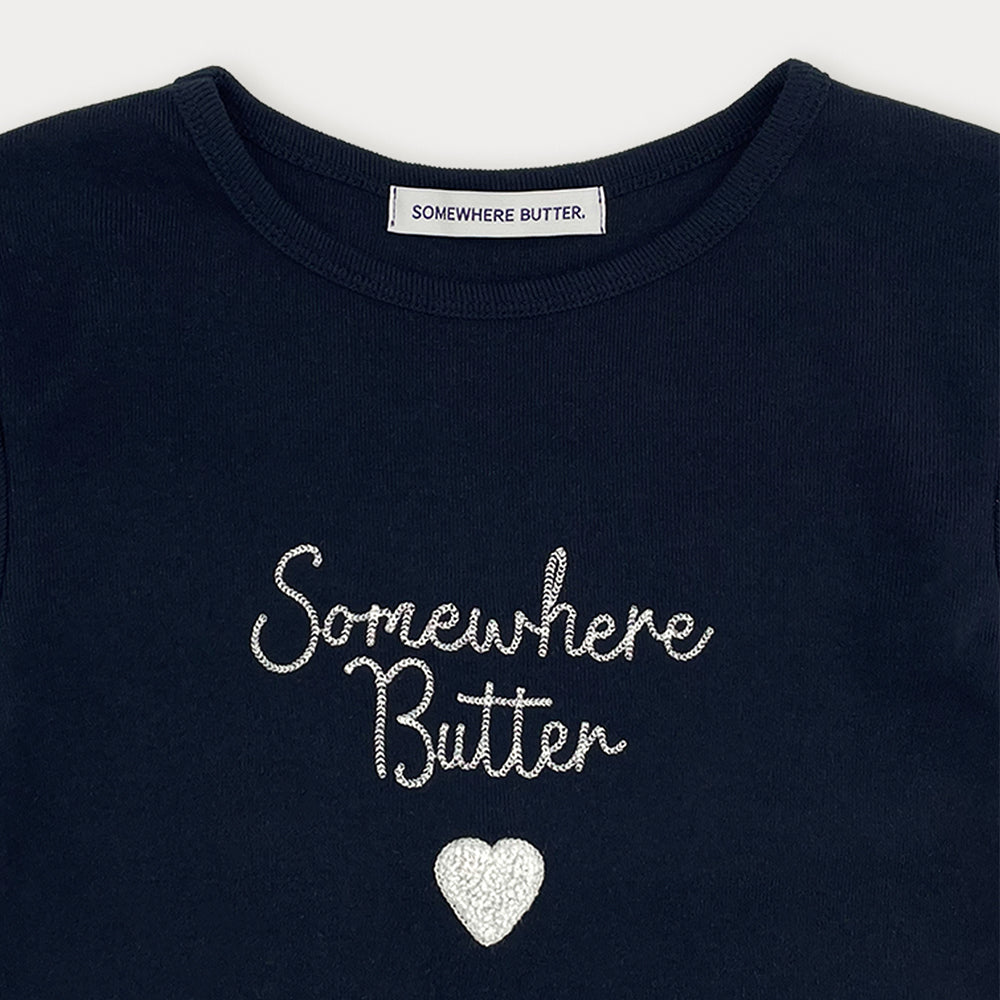 SOMEWHEREBUTTER [12th] Boucle Heart Logo Top - Navy