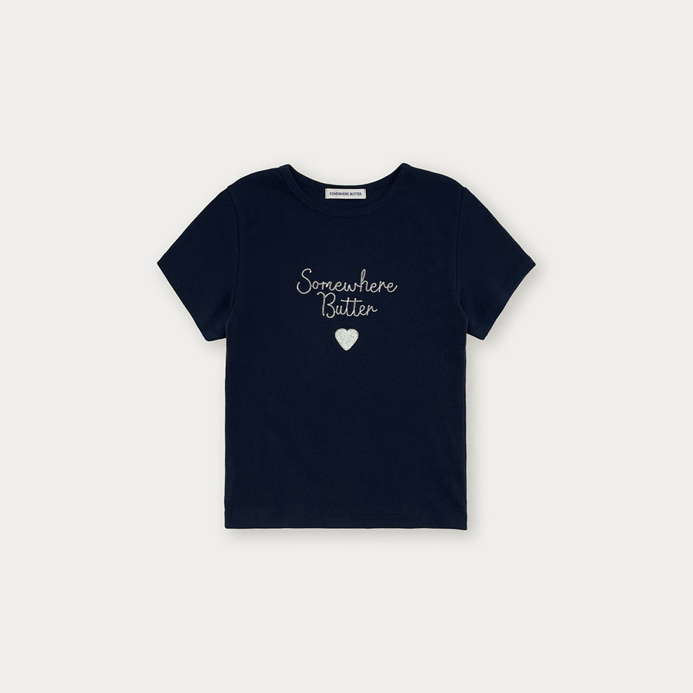 SOMEWHEREBUTTER [12th] Boucle Heart Logo Top - Navy