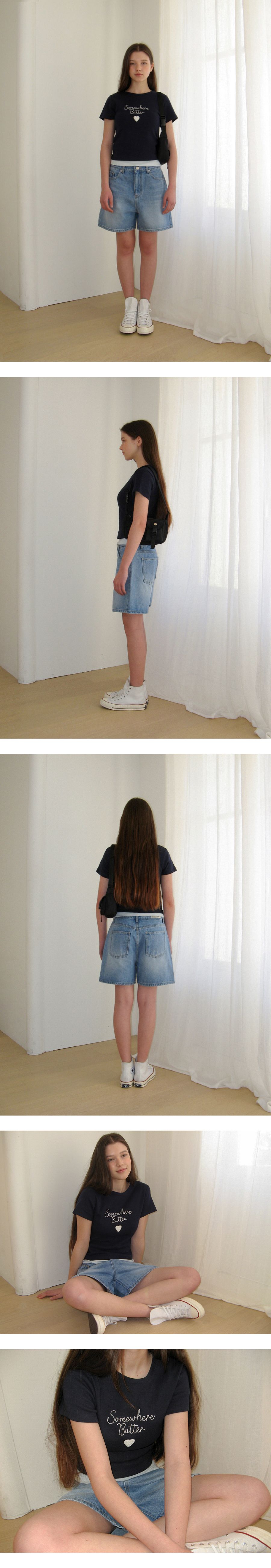 SOMEWHEREBUTTER [12th] Boucle Heart Logo Top - Navy