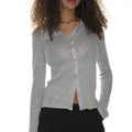 CRANK SHEER COLLARED BUTTON TOP_GREY