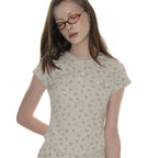 CRANK FLOWER HENLEY NECK TOP_OATMEAL