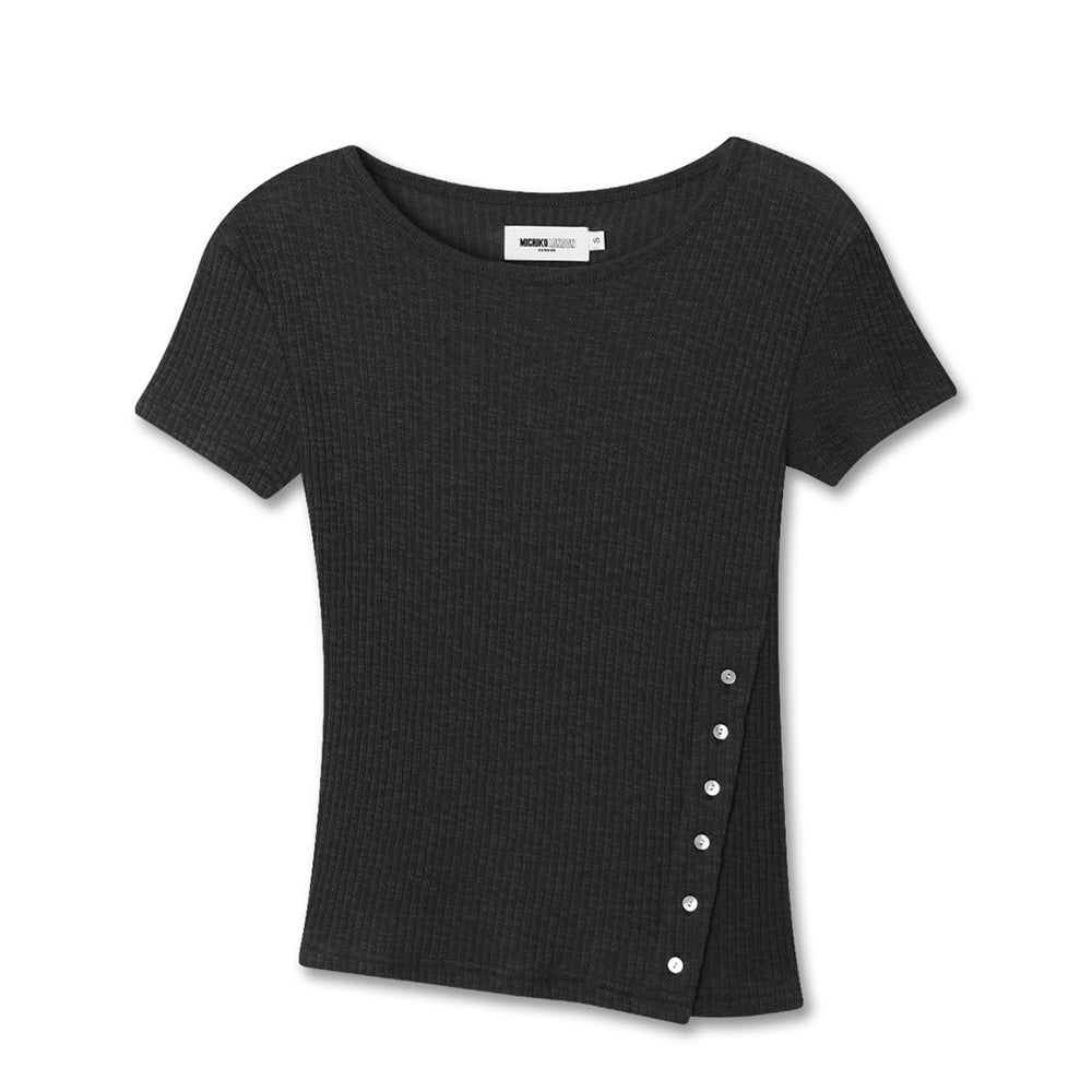 MICHIKO LONDON KOSHINO DIAGONAL BUTTON SLIM TOP BLACK