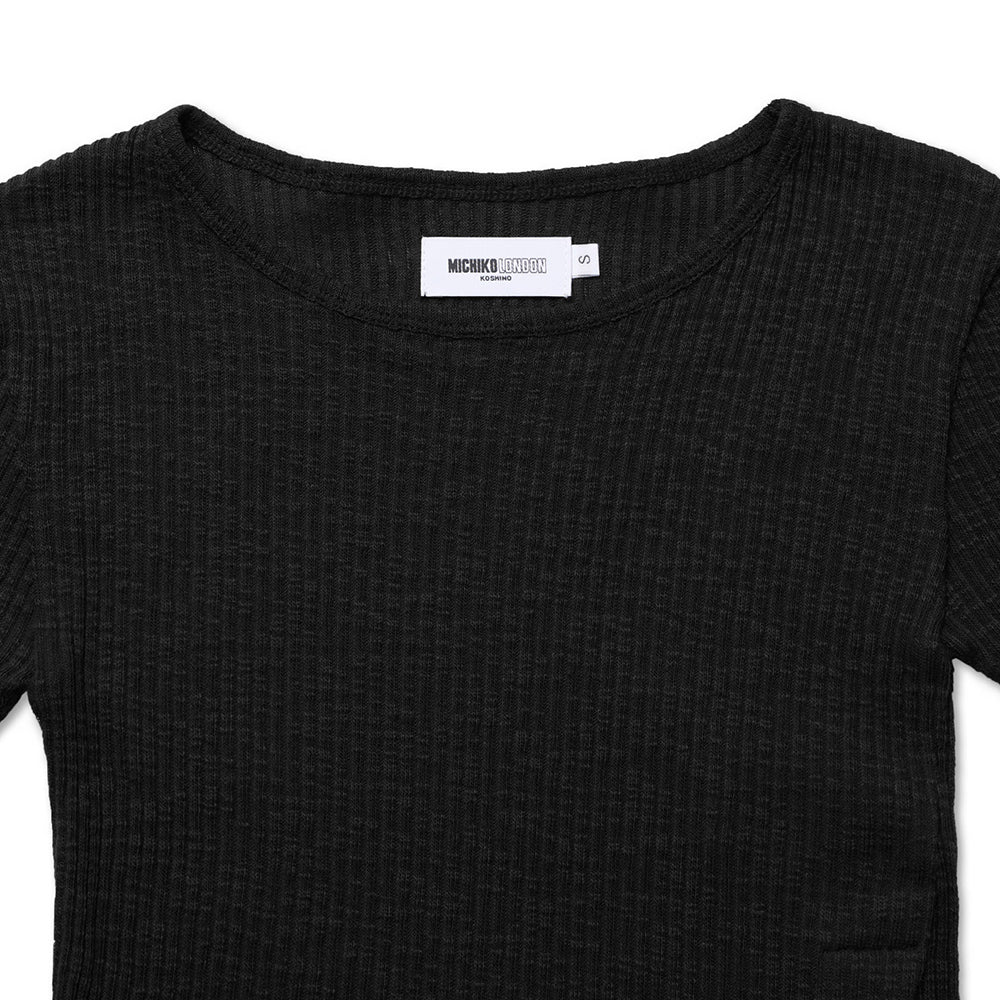 MICHIKO LONDON KOSHINO DIAGONAL BUTTON SLIM TOP BLACK