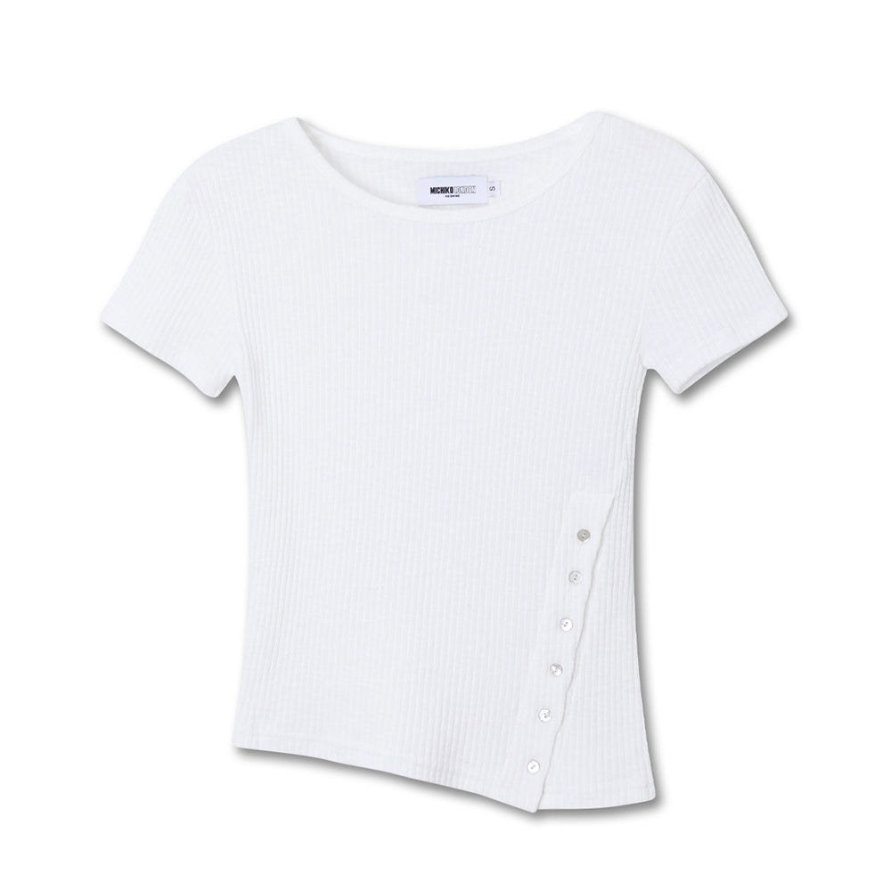MICHIKO LONDON KOSHINO DIAGONAL BUTTON SLIM TOP IVORY
