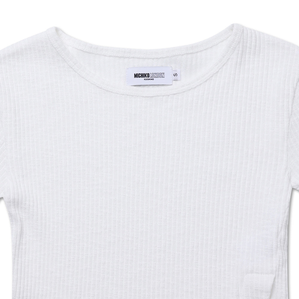 MICHIKO LONDON KOSHINO DIAGONAL BUTTON SLIM TOP IVORY