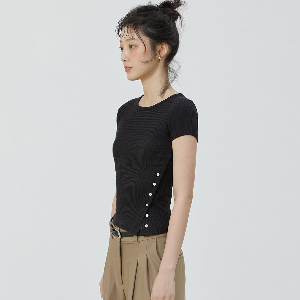 MICHIKO LONDON KOSHINO DIAGONAL BUTTON SLIM TOP BLACK