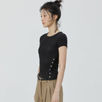 MICHIKO LONDON KOSHINO DIAGONAL BUTTON SLIM TOP BLACK