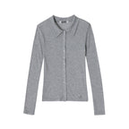 CRANK SHEER COLLARED BUTTON TOP_GREY