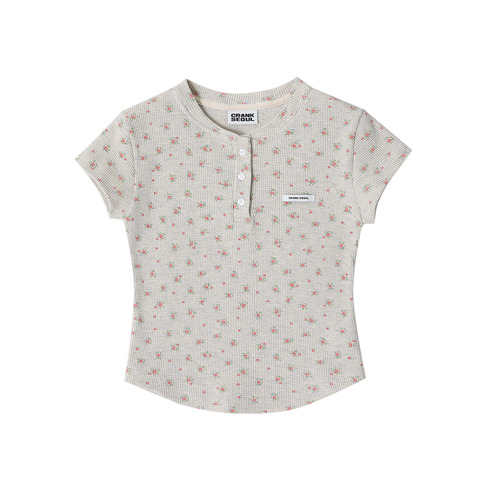 CRANK FLOWER HENLEY NECK TOP_OATMEAL
