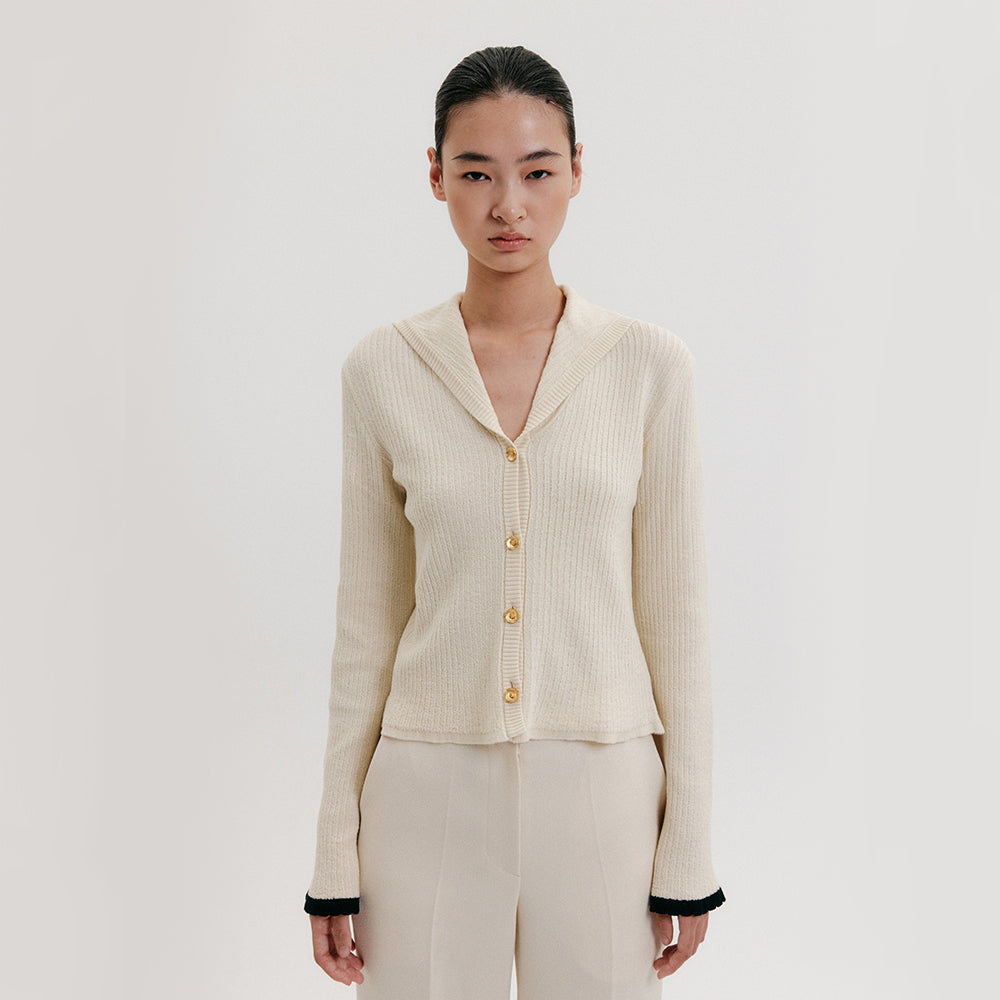 EENK Sailor Collar colored Knit Cardigan - Cream