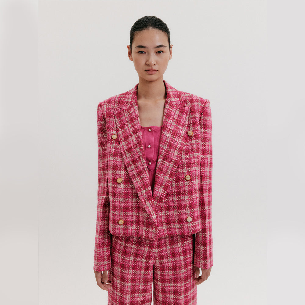 EENK Double-breasted Short Blazer - Pink