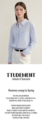 TTUDEMENT (Seersucker material) CLASSIC STRIPE SHIRT BLUE