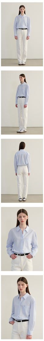 TTUDEMENT (Seersucker material) CLASSIC STRIPE SHIRT BLUE