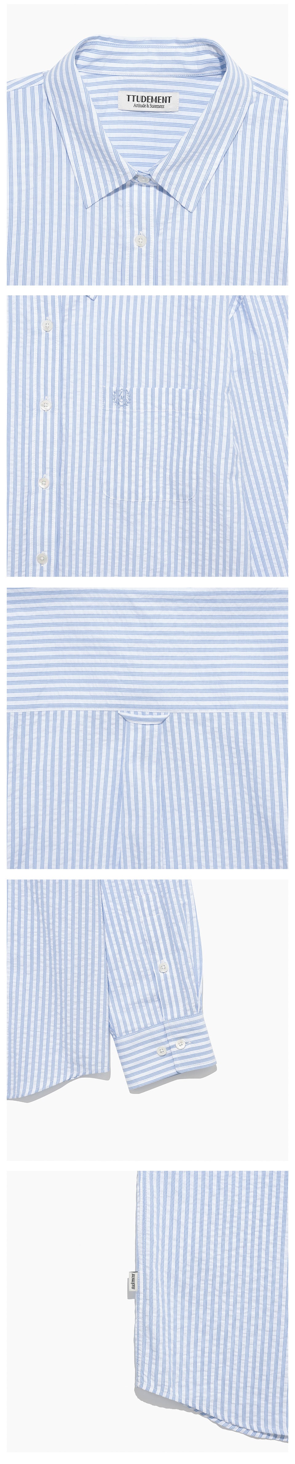 TTUDEMENT (Seersucker material) CLASSIC STRIPE SHIRT BLUE