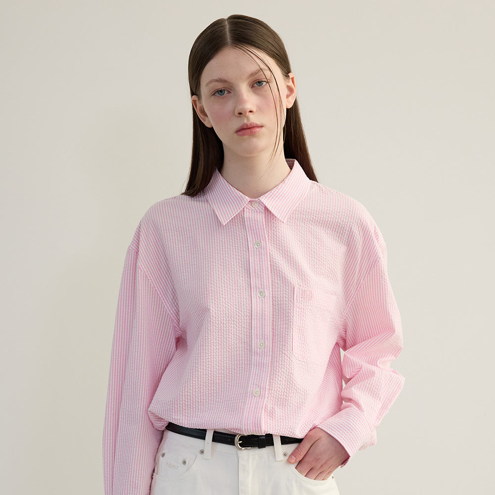TTUDEMENT (Seersucker material) CLASSIC STRIPE SHIRT PINK