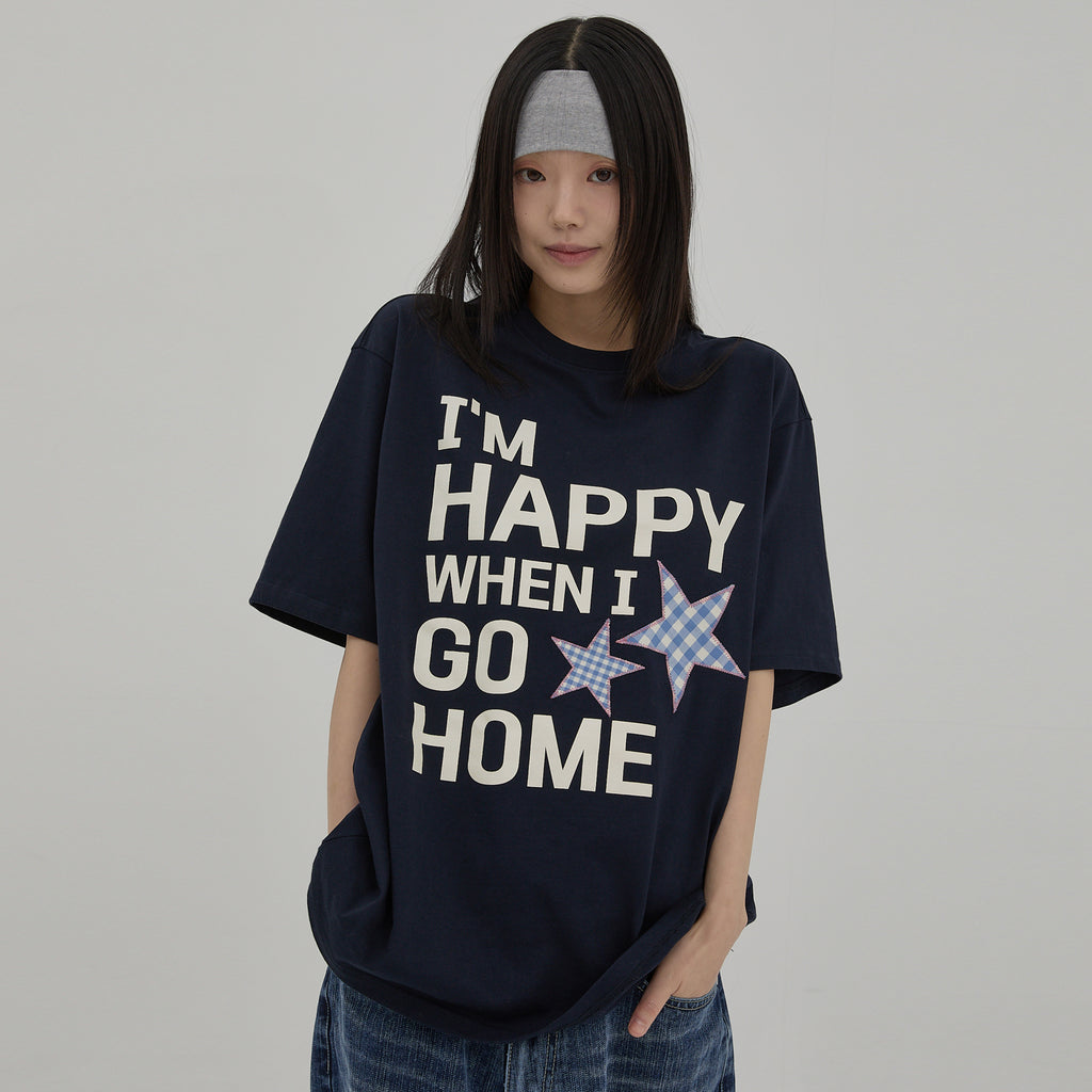 WAIKEI [NCT WISH Riku wearing] I am HAPPY short sleeve t-shirt navy