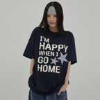 WAIKEI [NCT WISH Riku wearing] I am HAPPY short sleeve t-shirt navy