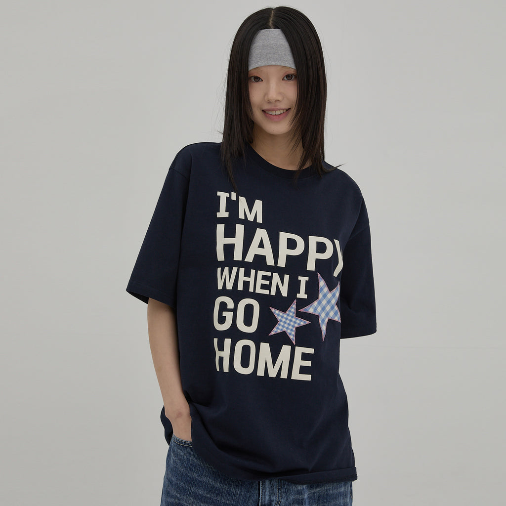 WAIKEI [NCT WISH Riku wearing] I am HAPPY short sleeve t-shirt navy