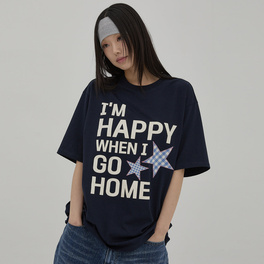 WAIKEI [NCT WISH Riku wearing] I am HAPPY short sleeve t-shirt navy