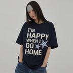 WAIKEI [NCT WISH Riku wearing] I am HAPPY short sleeve t-shirt navy