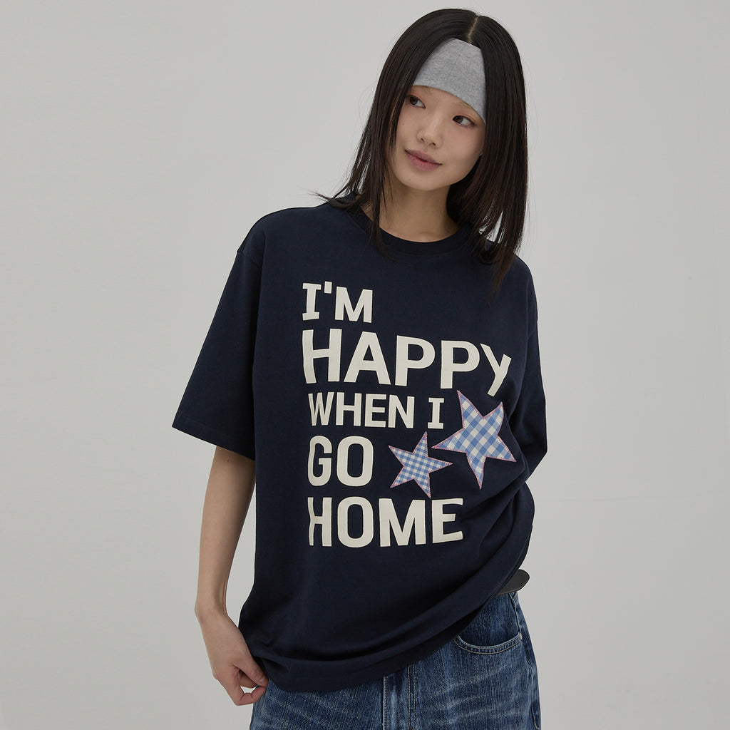 WAIKEI [NCT WISH Riku wearing] I am HAPPY short sleeve t-shirt navy