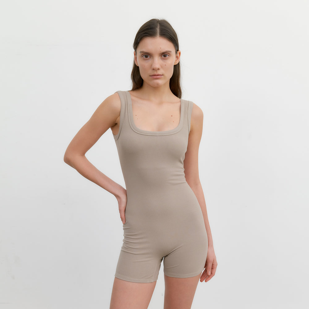 AUBER AUBER Ribbed Bodysuit - Taupe