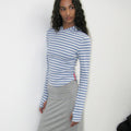 PARTIMENTO WOMEN PWC STRIPE HOODED LONG SLEEVE TEE_PASTEL BLUE