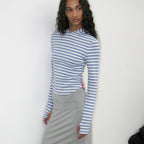 PARTIMENTO WOMEN PWC STRIPE HOODED LONG SLEEVE TEE_PASTEL BLUE