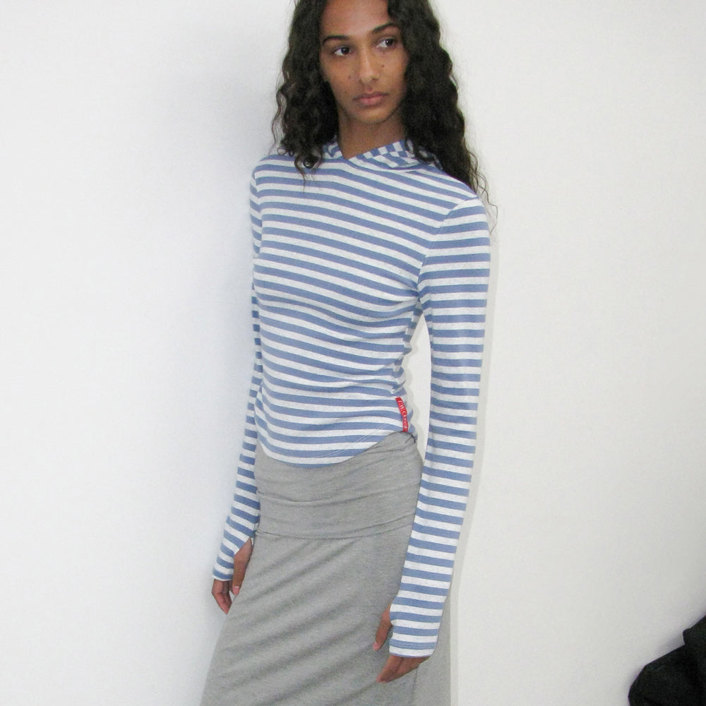 PARTIMENTO WOMEN PWC STRIPE HOODED LONG SLEEVE TEE_PASTEL BLUE