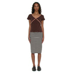 PARTIMENTO WOMEN PWC CONTRAST BINDING V-NECK TOP_BROWN