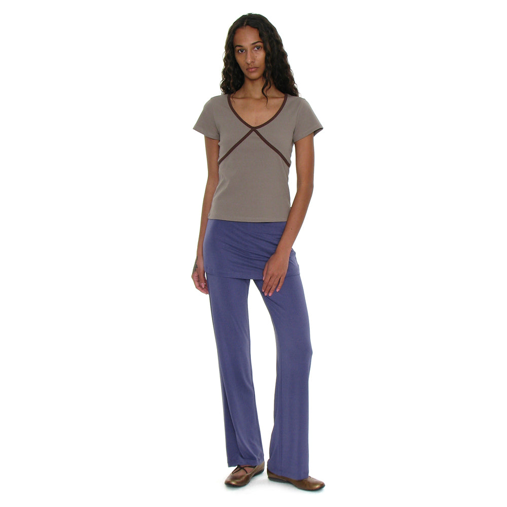 PARTIMENTO WOMEN PWC CONTRAST BINDING V-NECK TOP_KHAKI